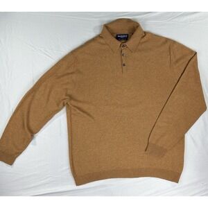 Austin Reed London Silk & Cashmere Knit Polo Sweater - Camel / Tobacco - Sz XXL